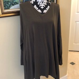 Chroma + Basix Oversized long-sleeved oversized soft & comfy olive swingy tunic